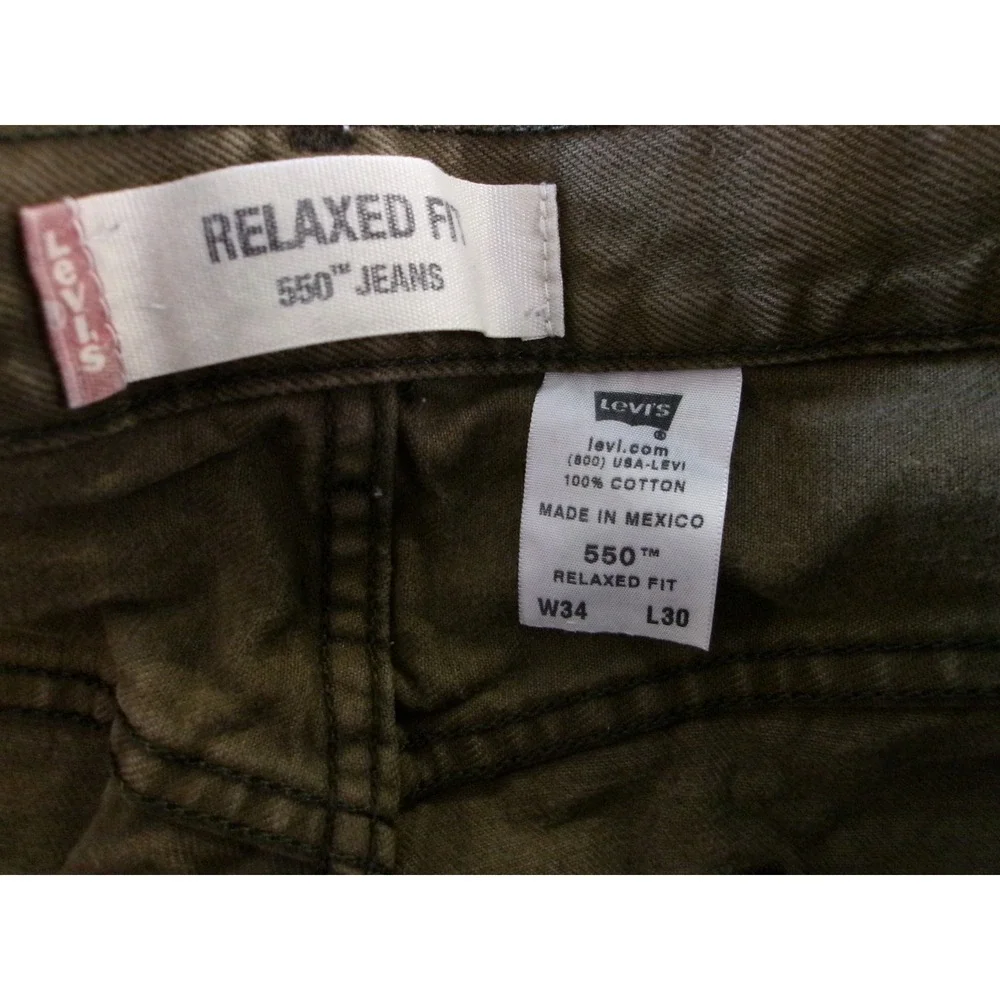 Vintage Levi's 550 Men 34x30 Olive Green Denim Relaxed Fit Tapered Leg Jeans